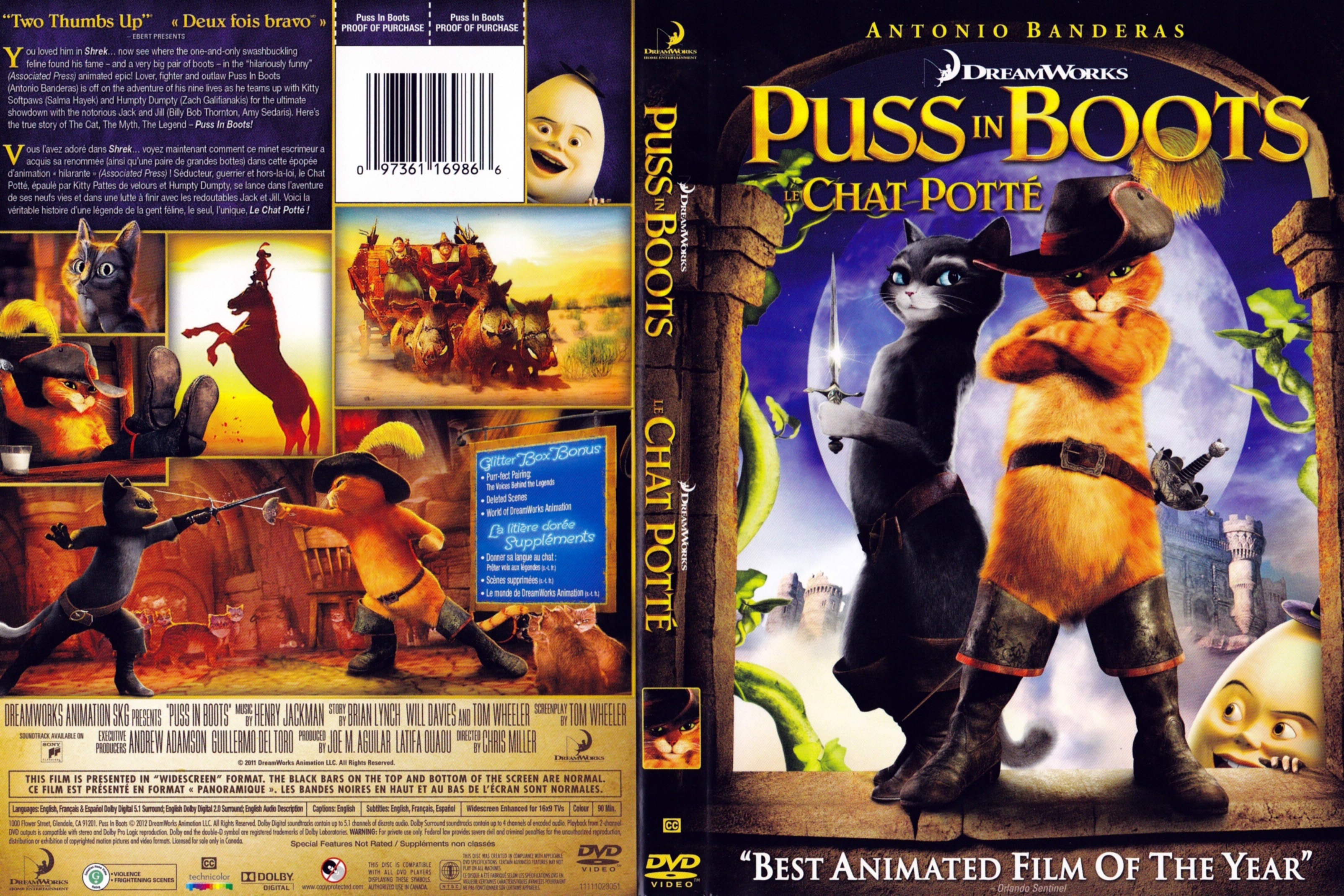 Jaquette DVD Chat Pott - Puss in boots (Canadienne)