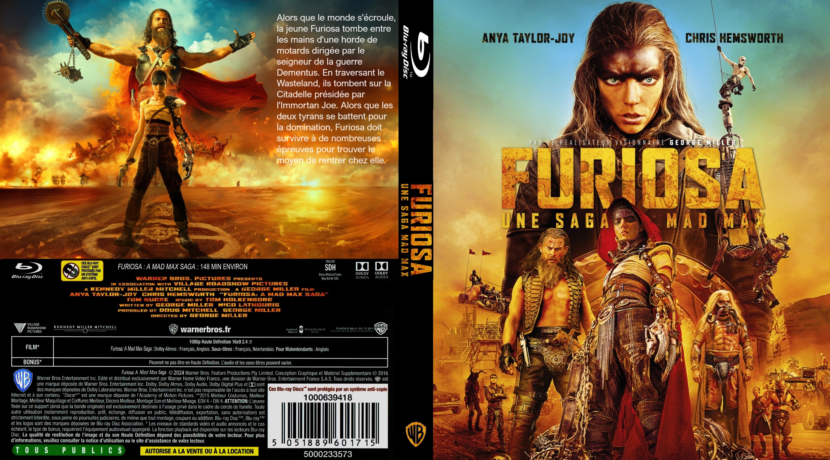 Jaquette DVD Furiosa Une Saga Mad Max custom (BLU-RAY)