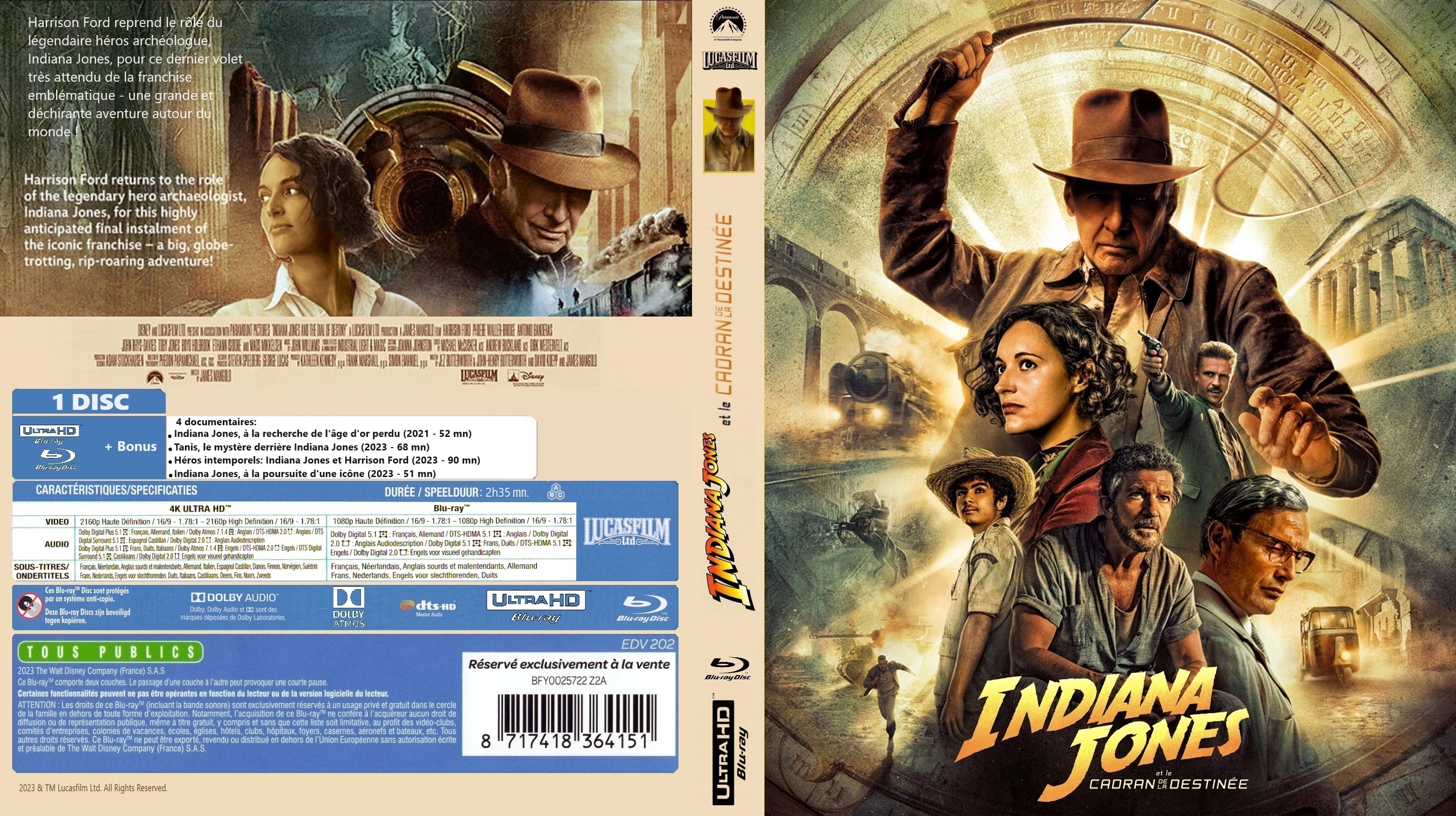 Jaquette DVD Indiana Jones et le cadran de la destinee custom 4K (BLU-RAY)