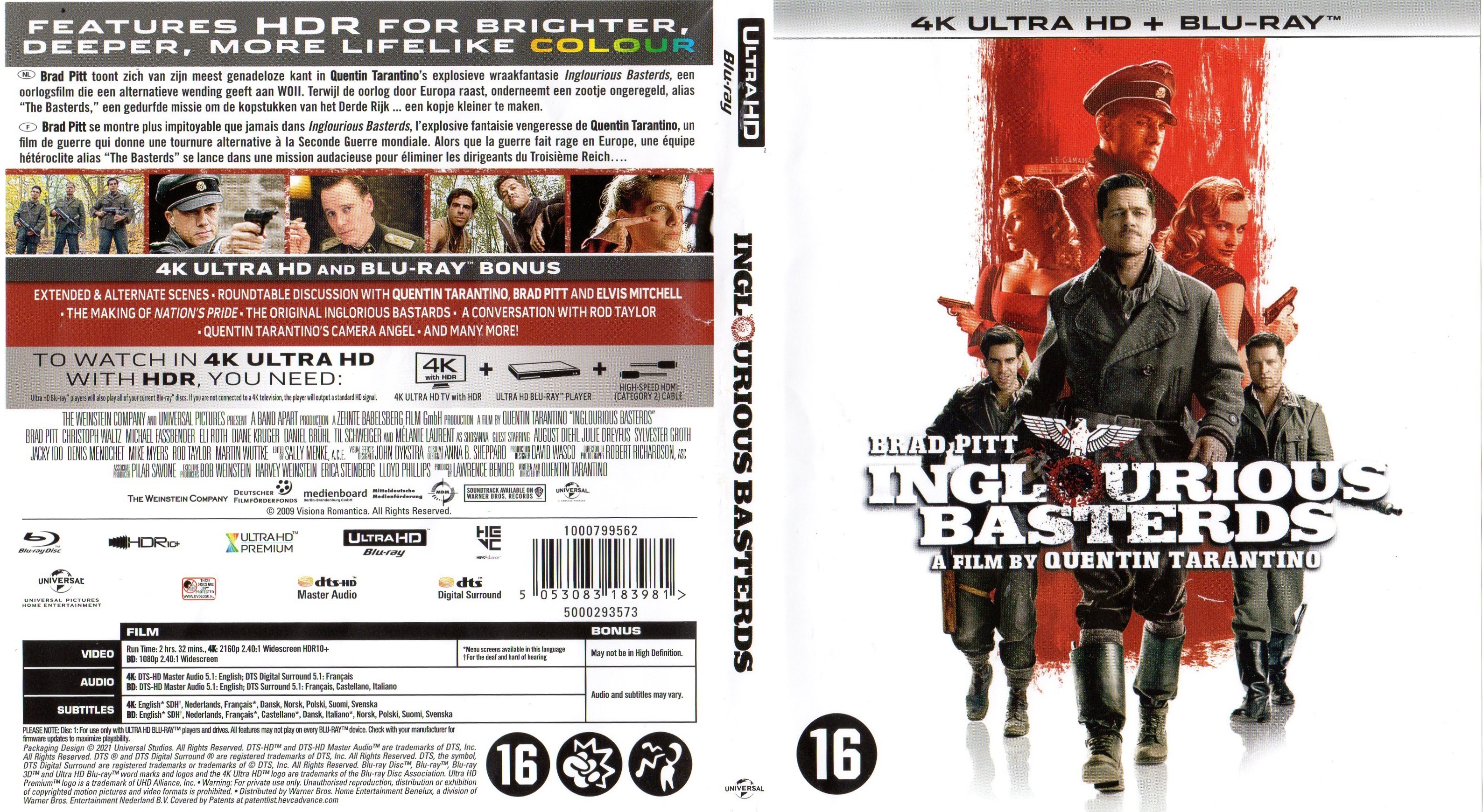 Jaquette DVD Inglorious Basterds 4K (BLU-RAY)