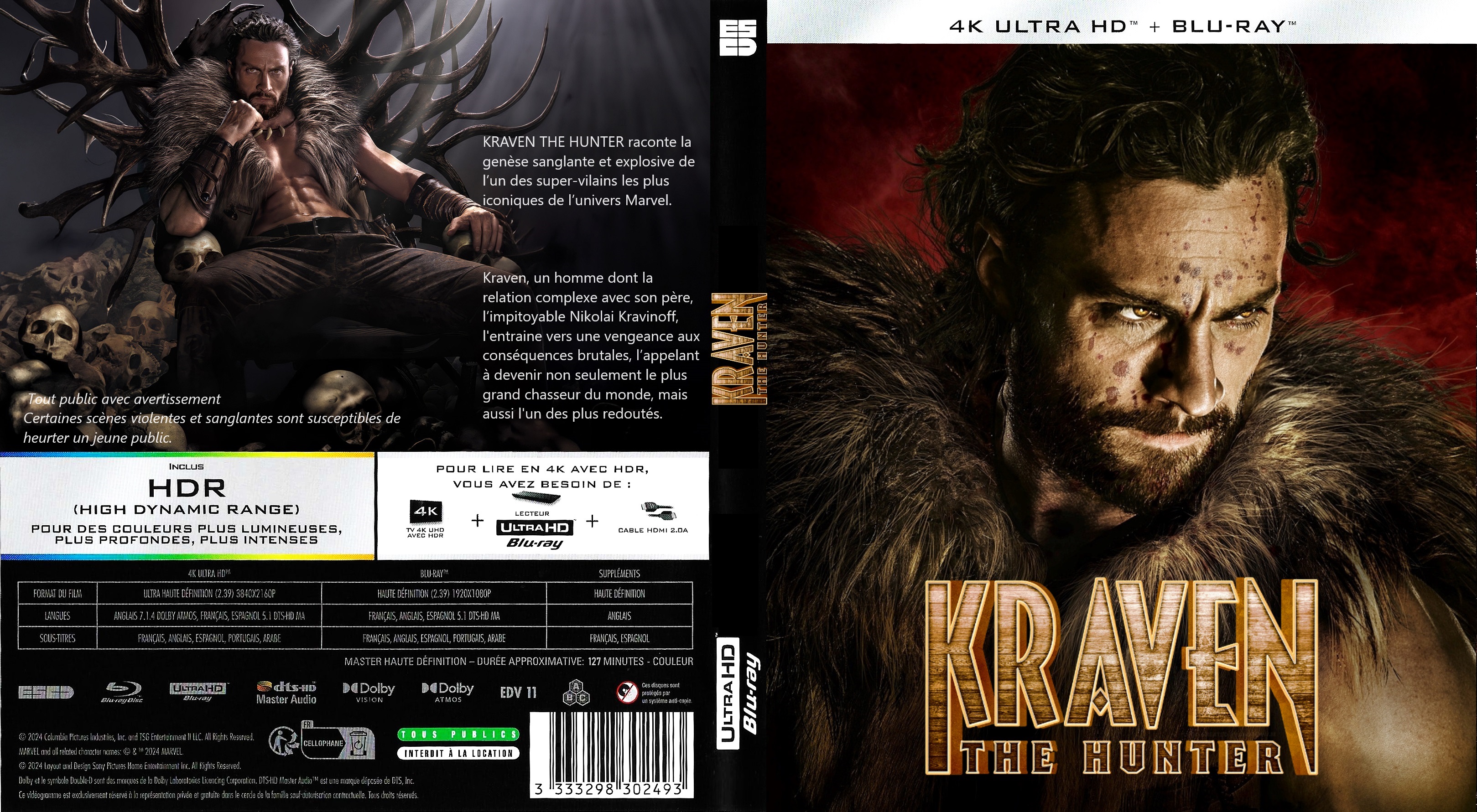 Jaquette DVD Kraven The Hunter 4K custom (BLU-RAY)