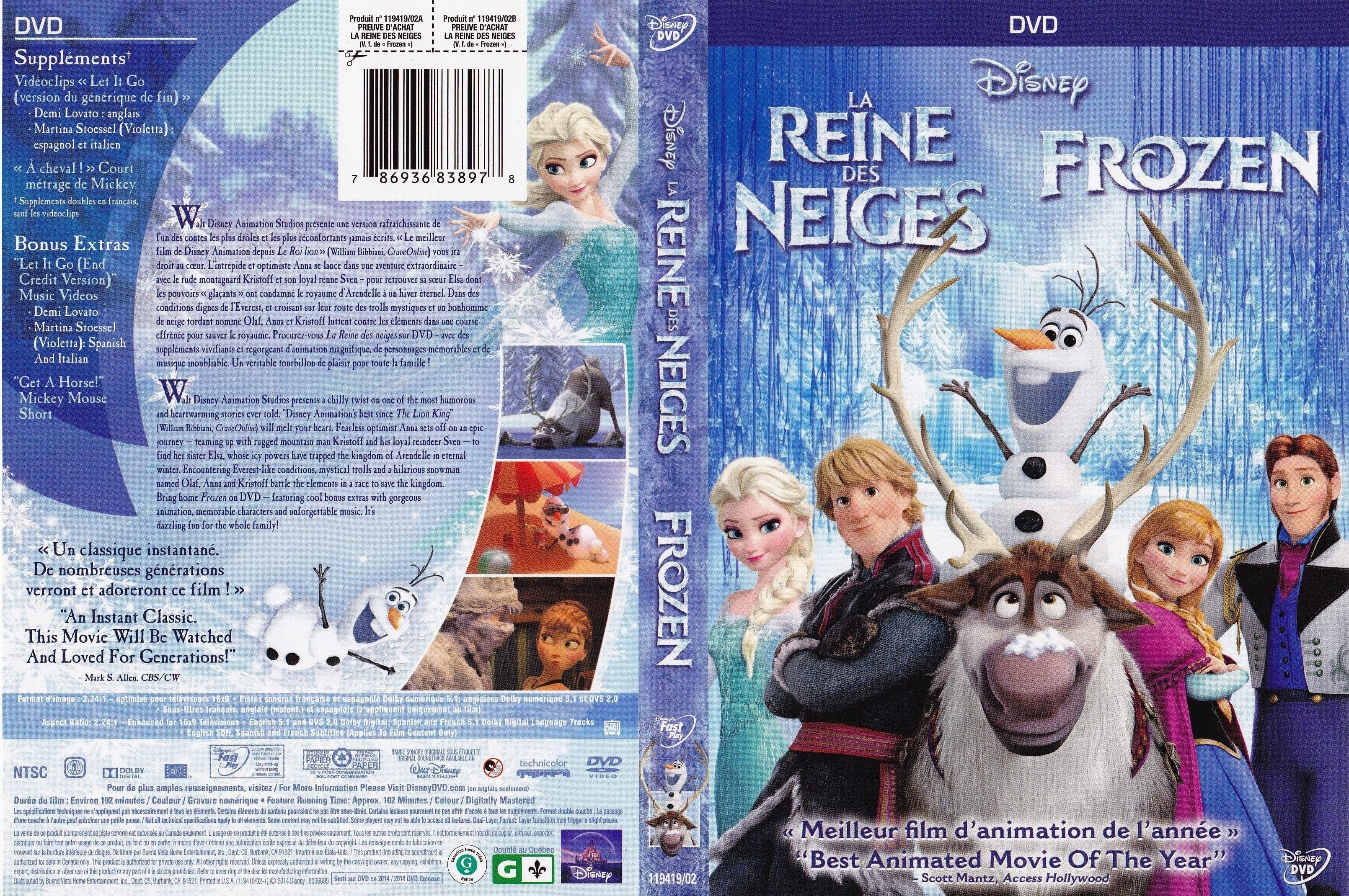 Jaquette DVD La reine des neiges - Frozen (Canadienne)