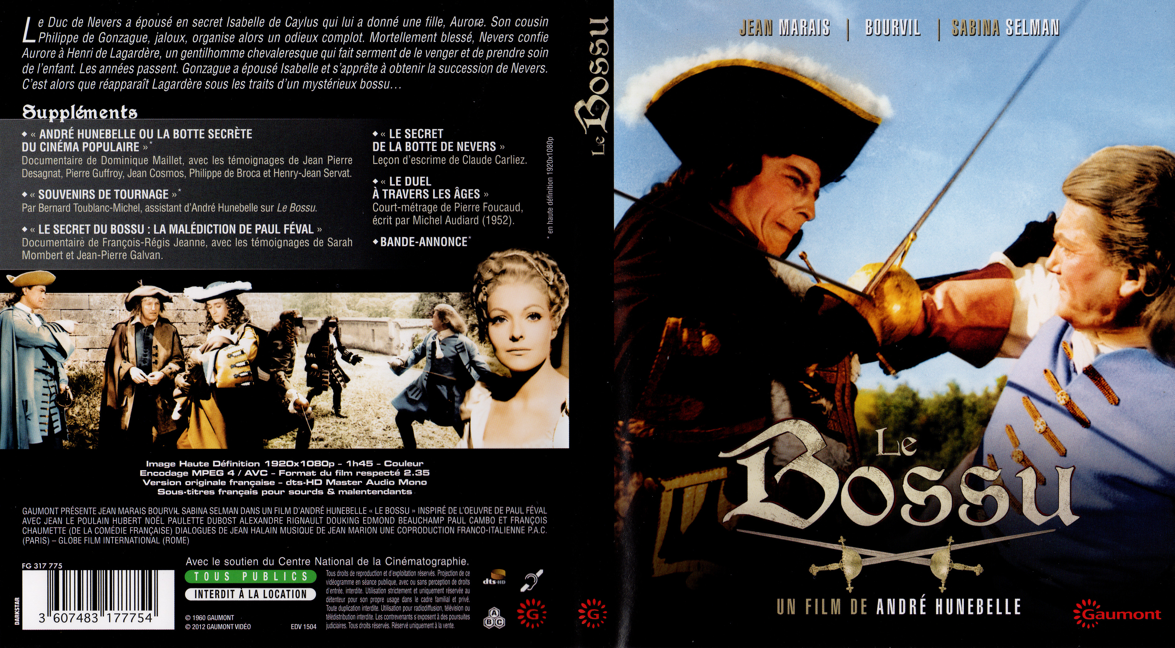 Jaquette DVD de Le bossu (Jean Marais) (BLU-RAY) - Cinéma Passion