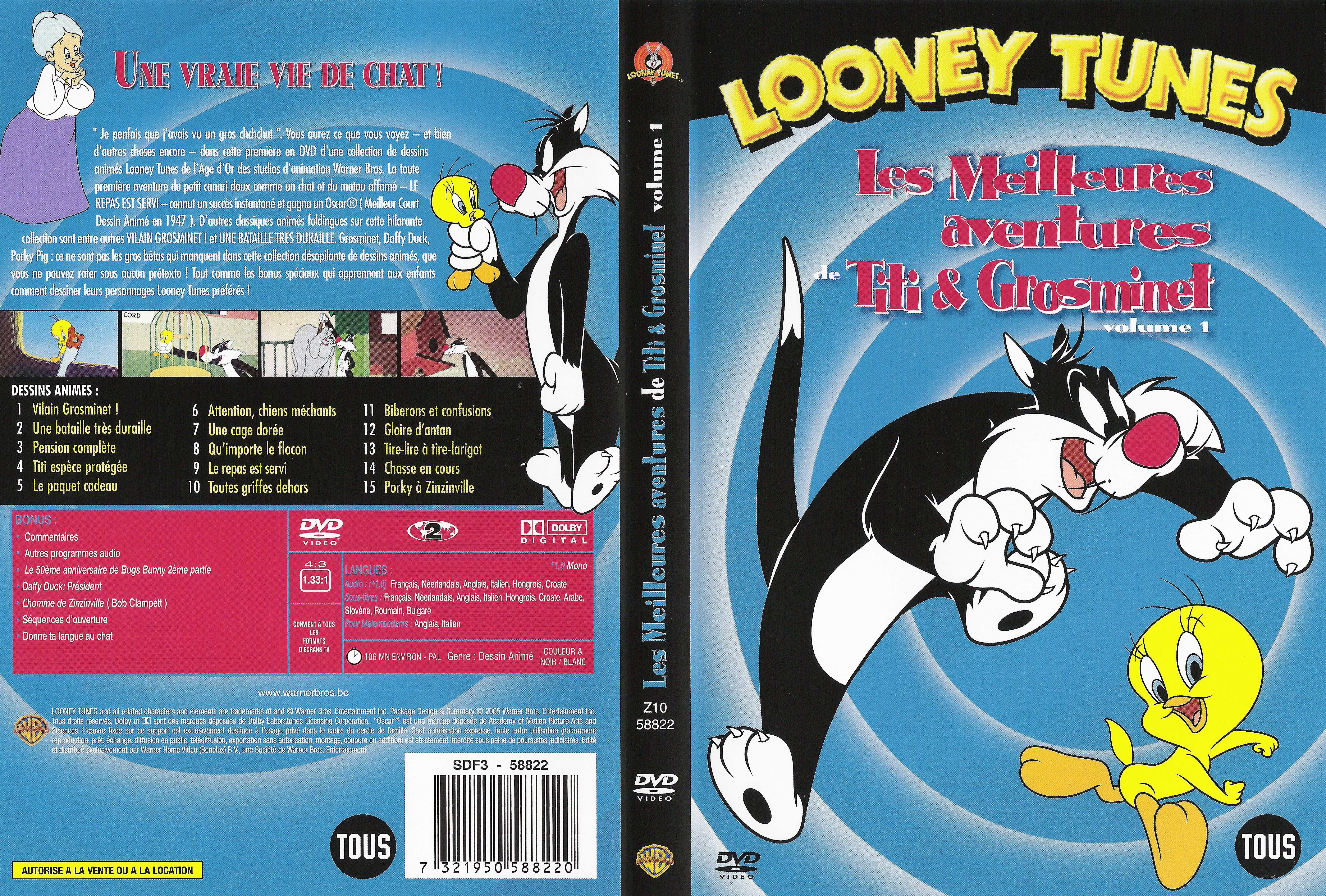 Jaquette DVD Looney Tunes - Les meilleures aventures de Titi et Grosminet - volume 1 v2