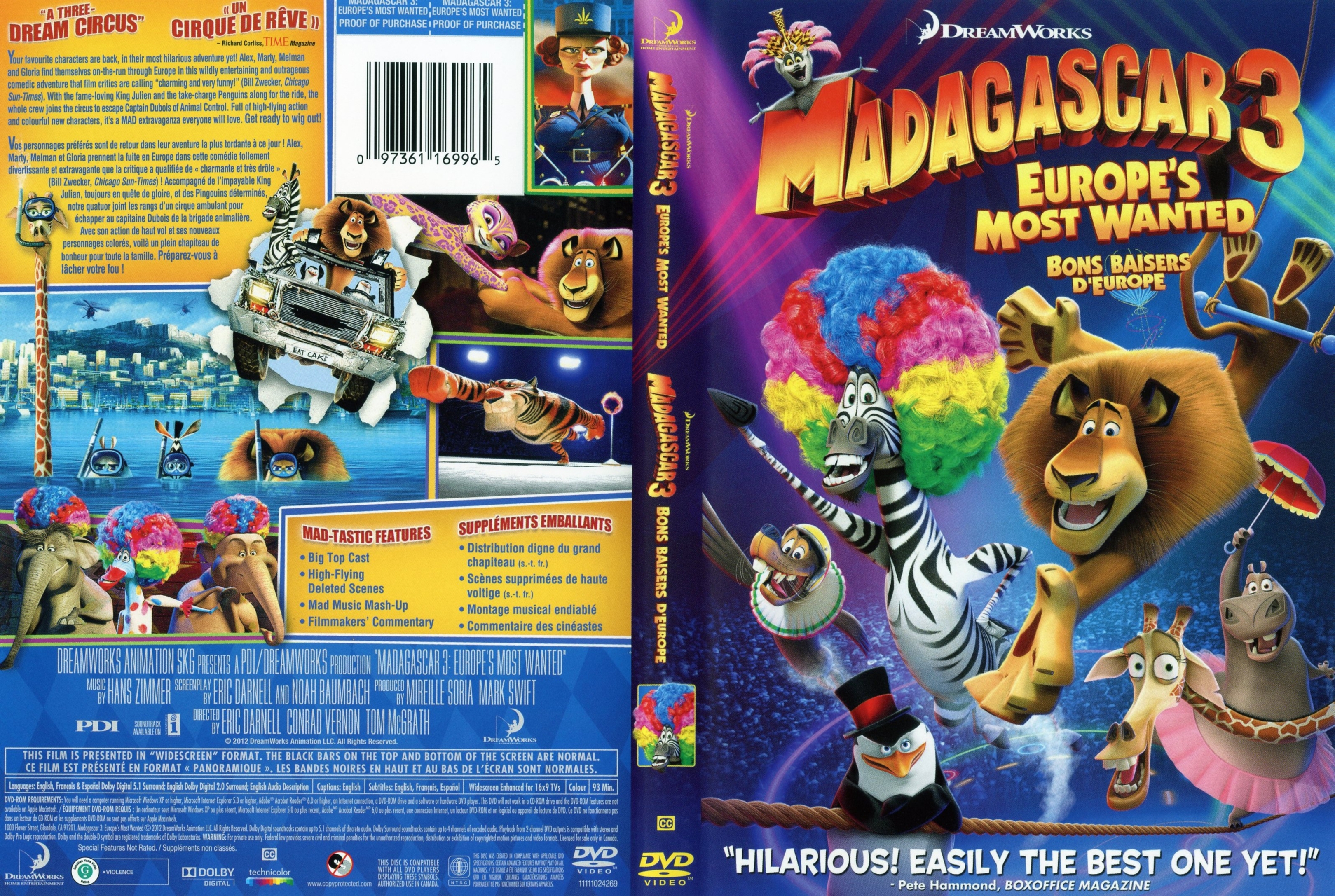 Jaquette DVD Madagascar 3 (Canadienne)
