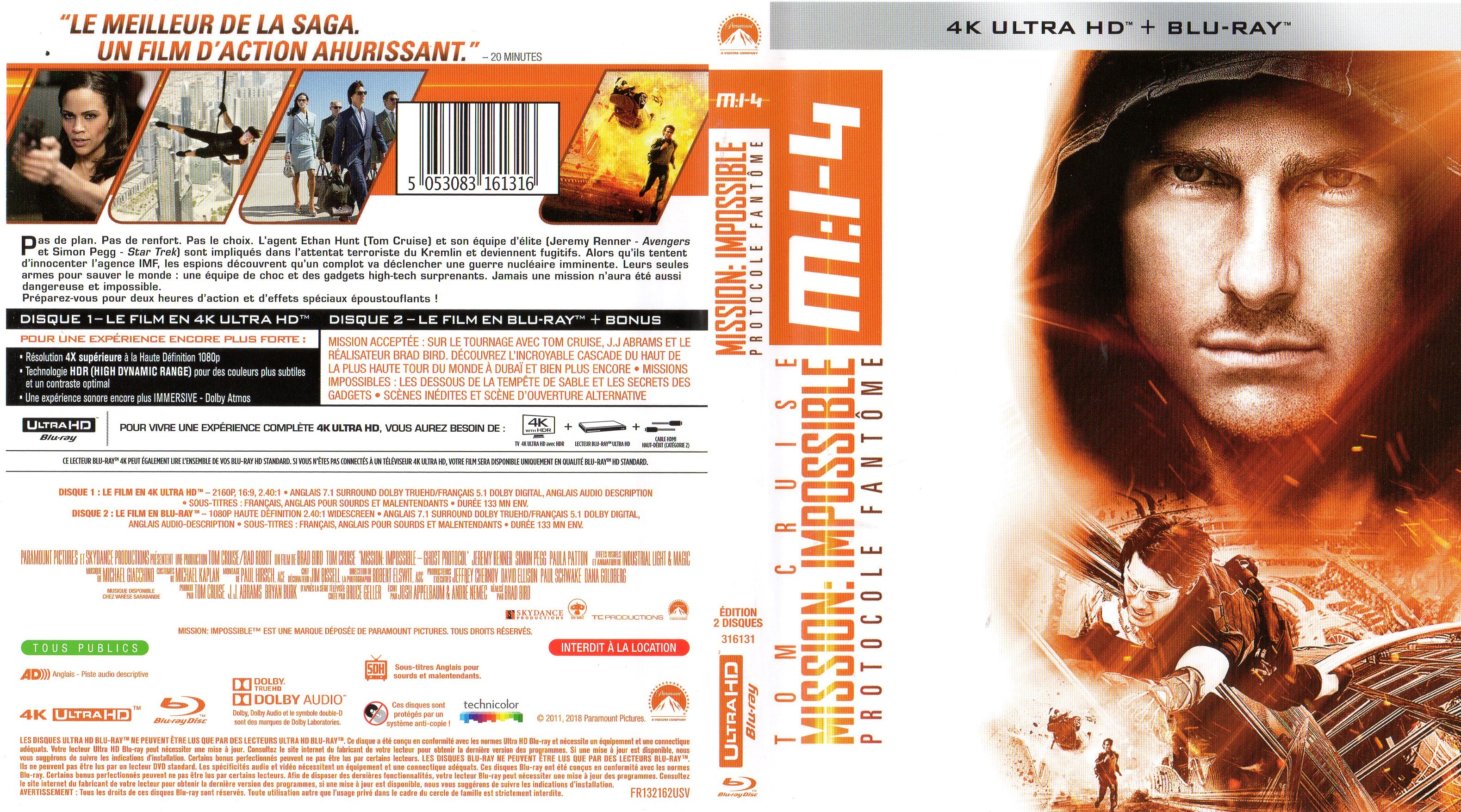 Jaquette DVD Mission Impossible Protocole fantme 4K (BLU-RAY)