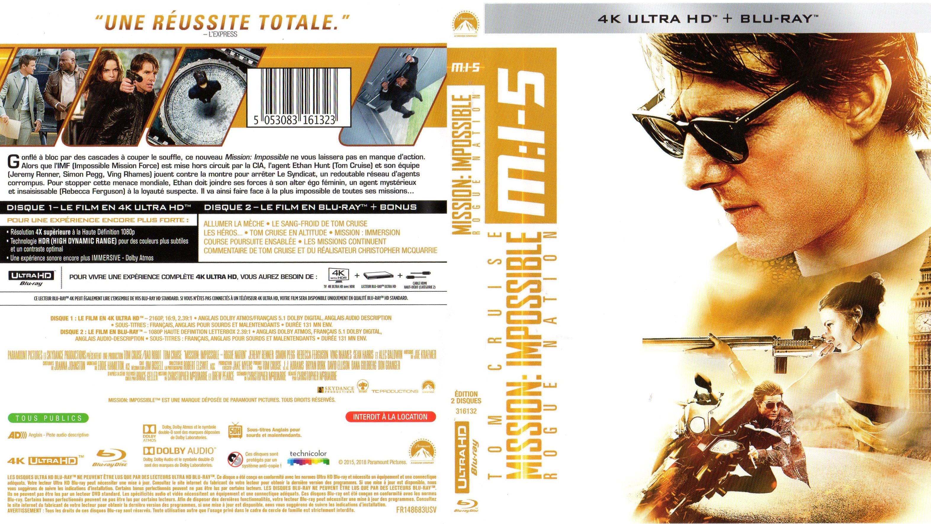 Jaquette DVD Mission : Impossible Rogue Nation 4K (BLU-RAY)