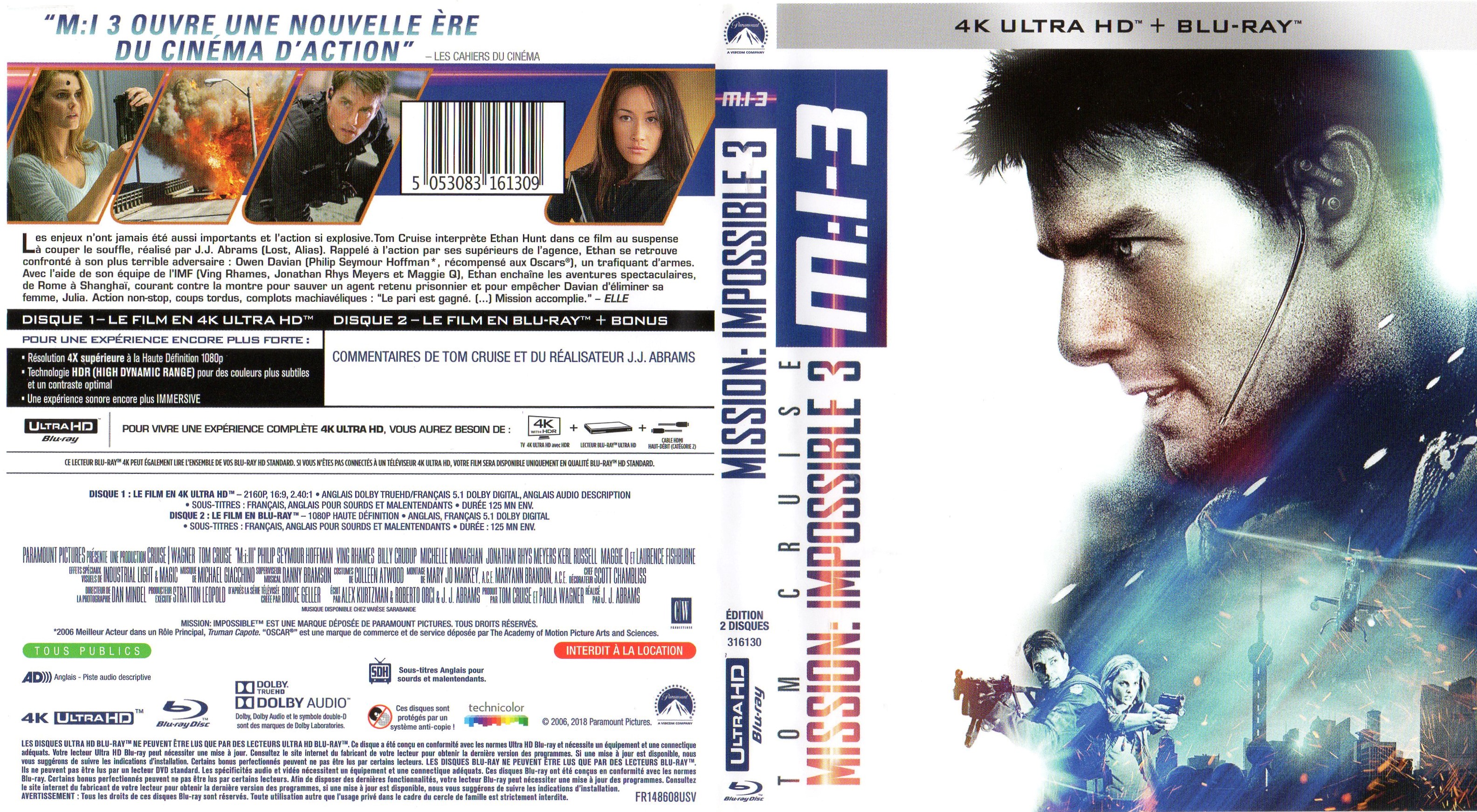 Jaquette DVD Mission impossible 3 4K (BLU-RAY)