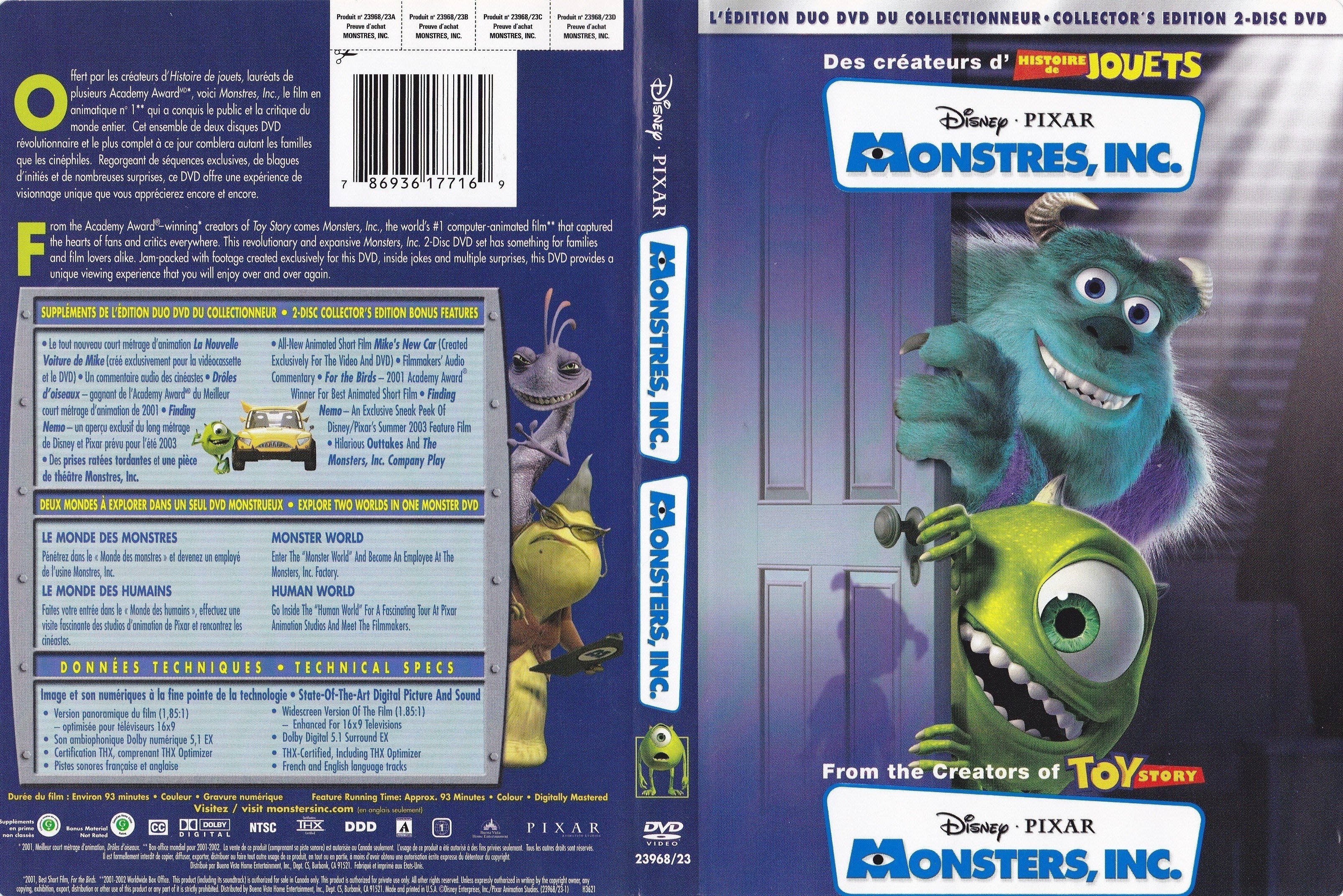 Jaquette DVD Monstres inc (Canadienne)