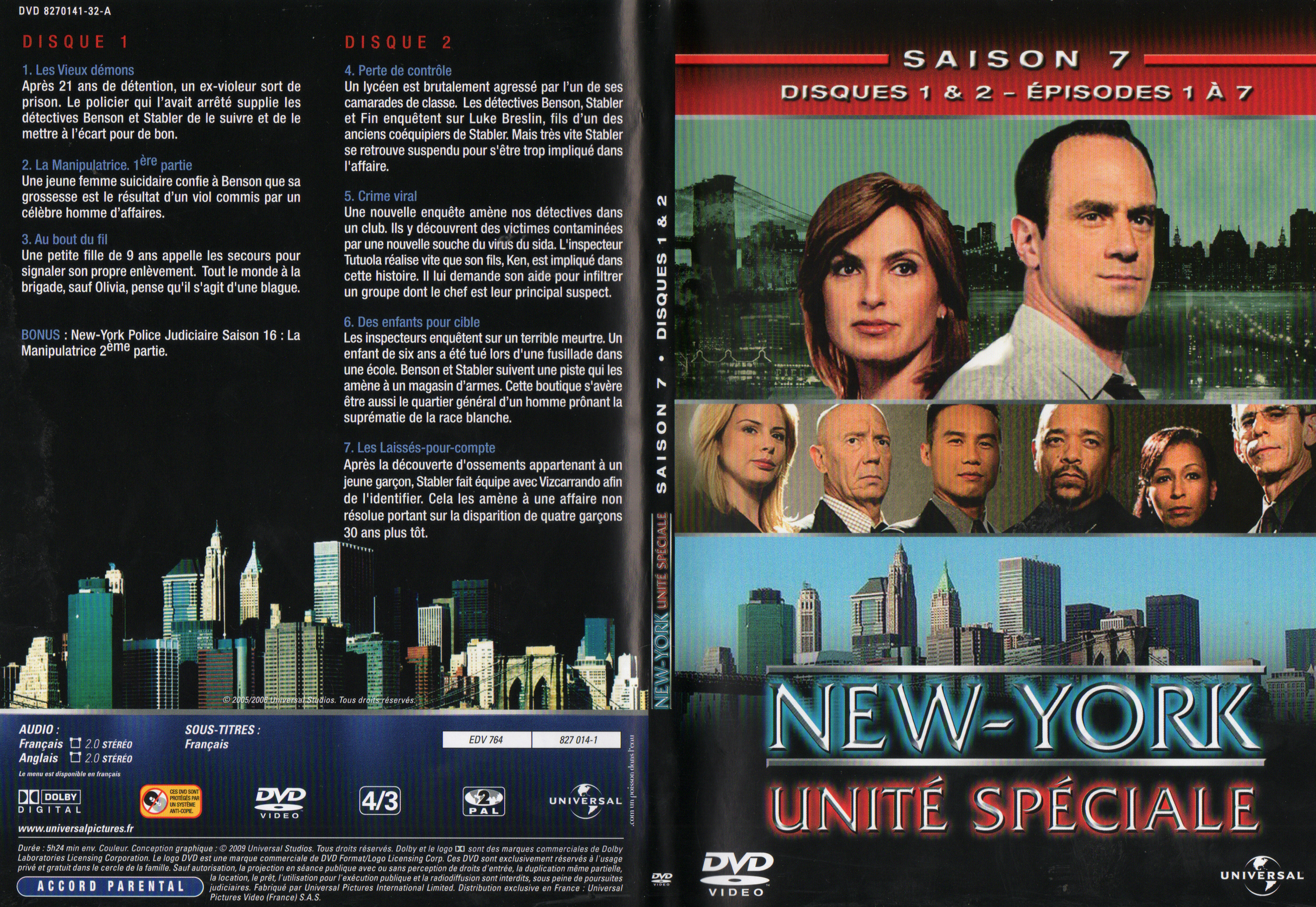 Jaquette DVD New York unit spciale saison 7 DVD 1
