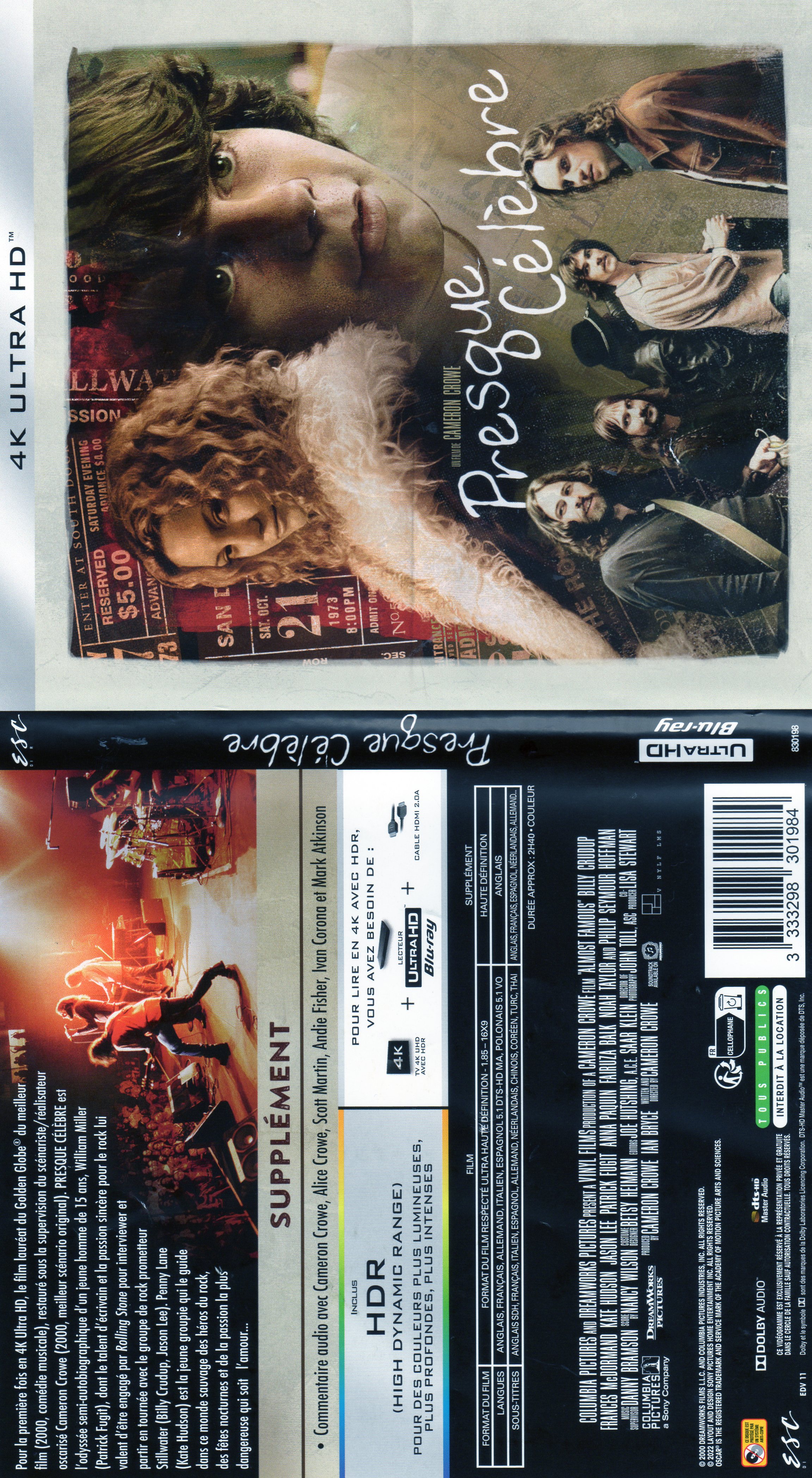 Jaquette DVD Presque clbre 4K (BLU-RAY)