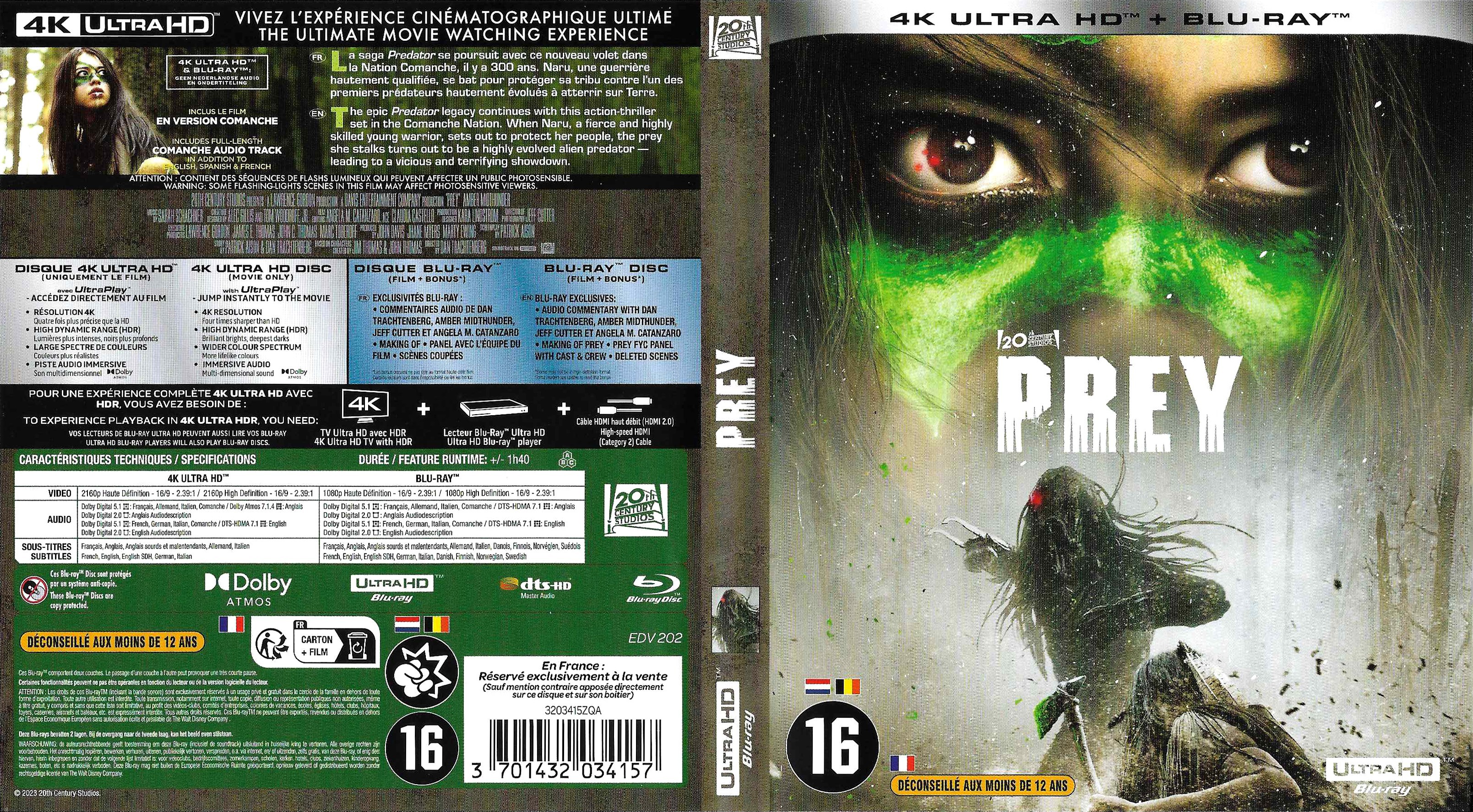 Jaquette DVD Prey 4K (BLU-RAY)