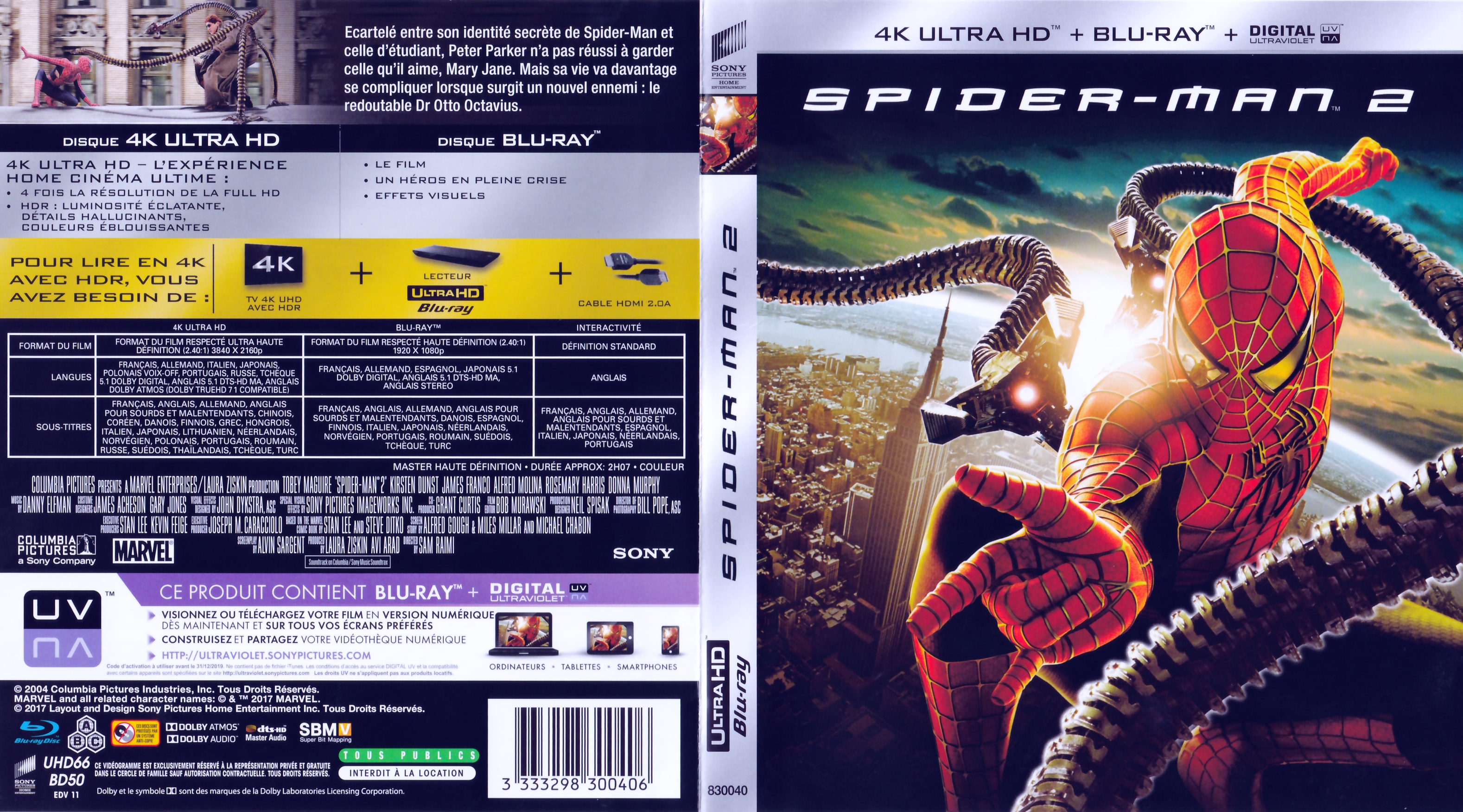 Jaquette DVD Spiderman 2 4K (BLU-RAY)