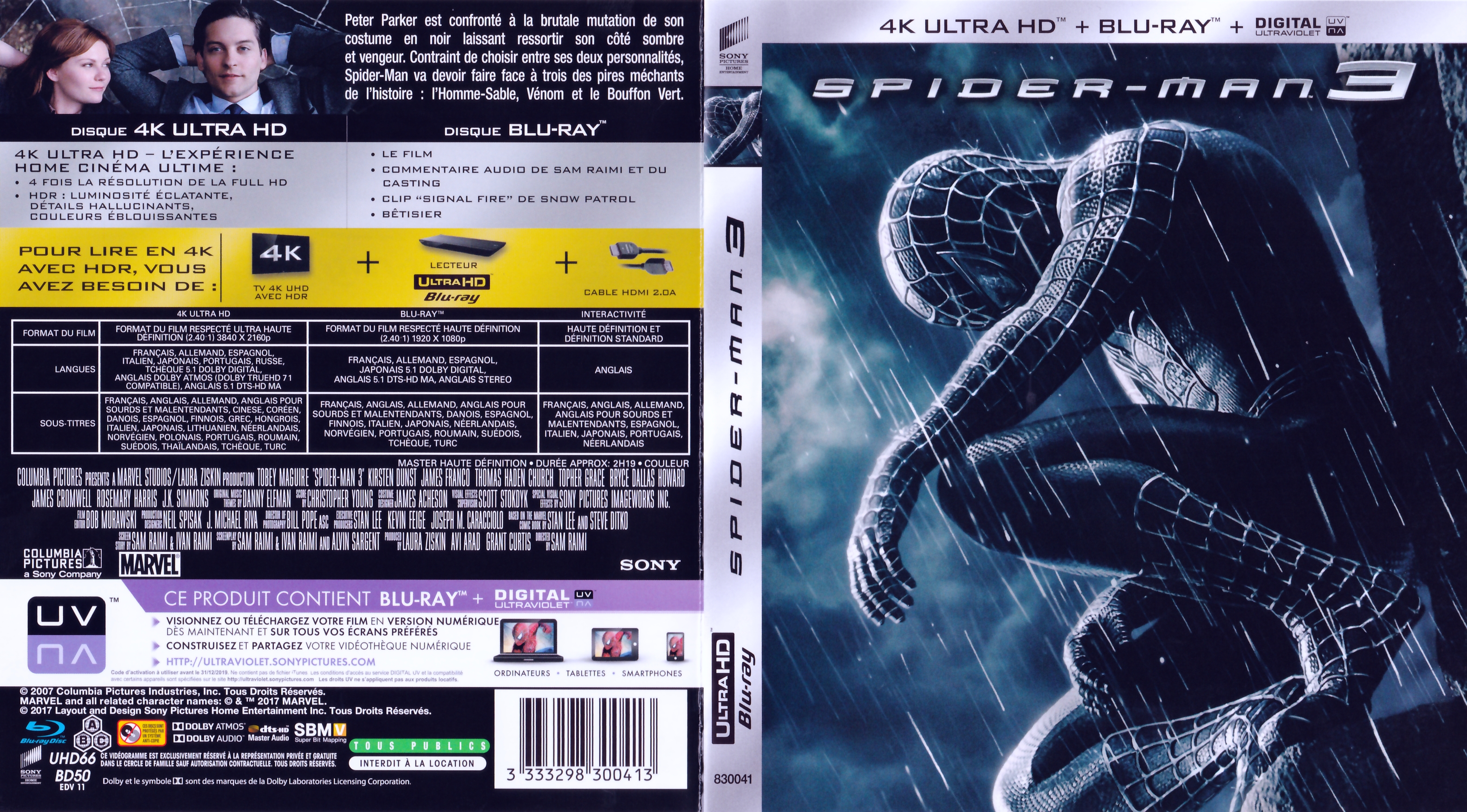 Jaquette DVD Spiderman 3 4K (BLU-RAY)