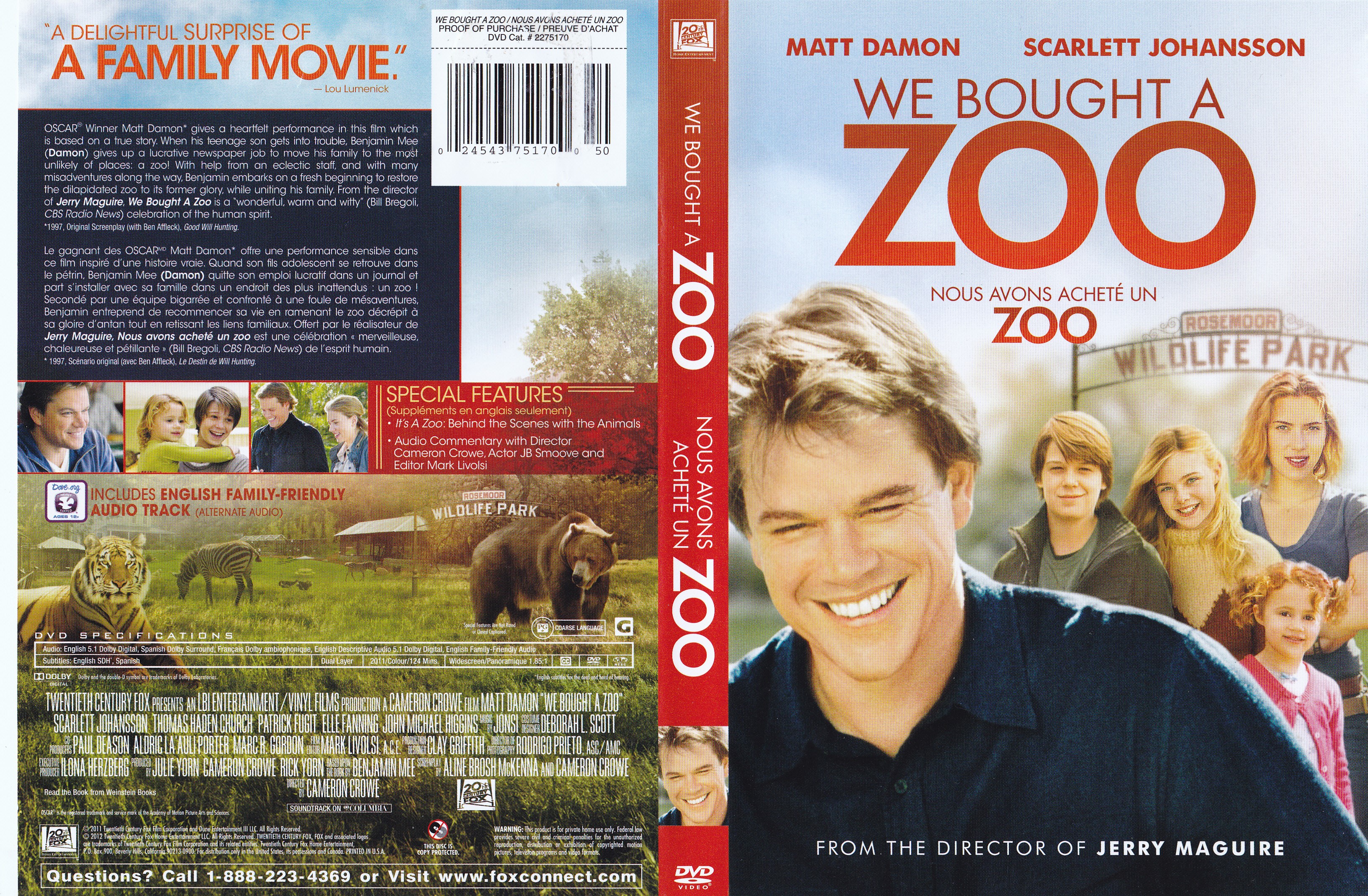 Jaquette DVD We bought a zoo - Nous avons achet un zoo (Canadienne)